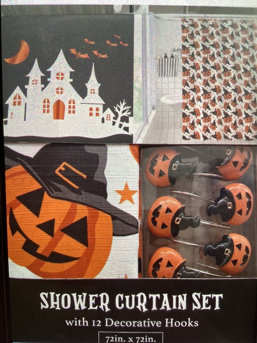 New Halloween Shower Curtain Set with Hooks- jack o lanterns